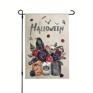 Halloween Garden Flag 12"x 18" in Decorations Purple Flowers Skull Crow Flowers